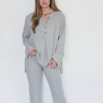 Selina Henley Loungewear Set- Grey 2XL/3XL