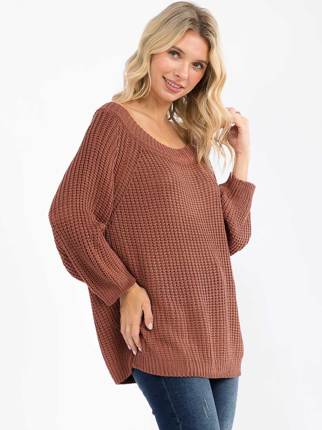 Miracle USA Long Sleeve Knit Pull Over Sweater- Brown M/L
