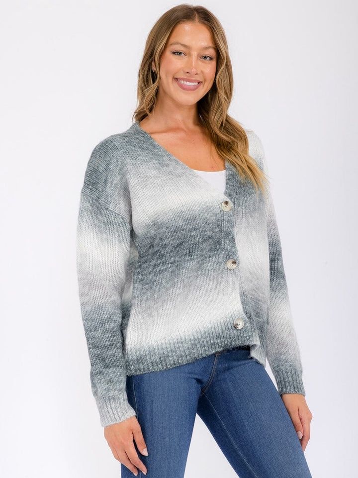 Long Sleeve Button Up Color Block Cardigan