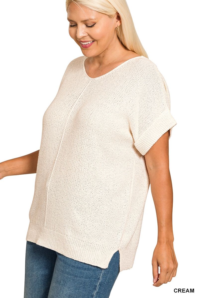 Center Seam Short Sleeve Sweater