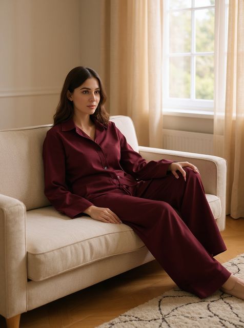 Carol Christian Casual Burgundy Pant Set