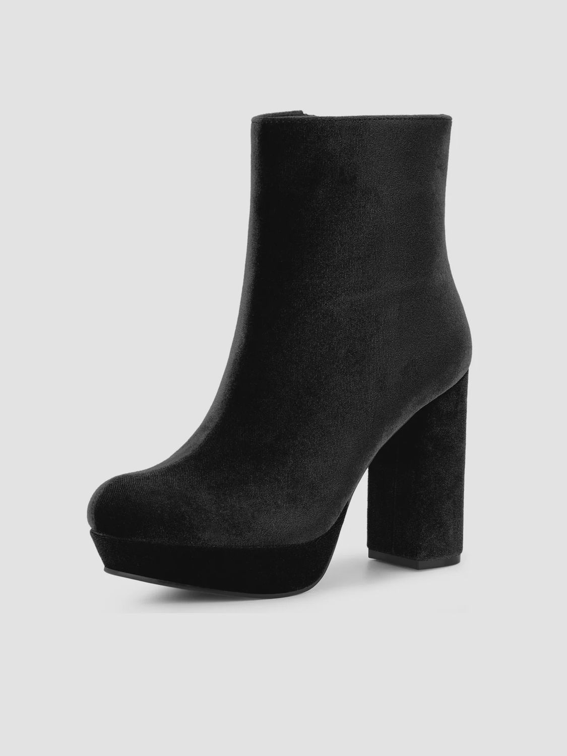 Round Toe Faux Velvet Block Heels Ankle Boots