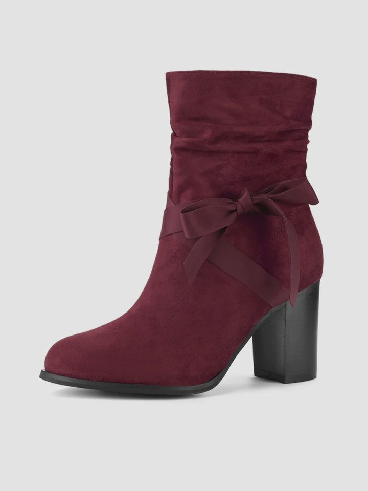 Faux Suede Round Toe Slouchy Chunky Heel