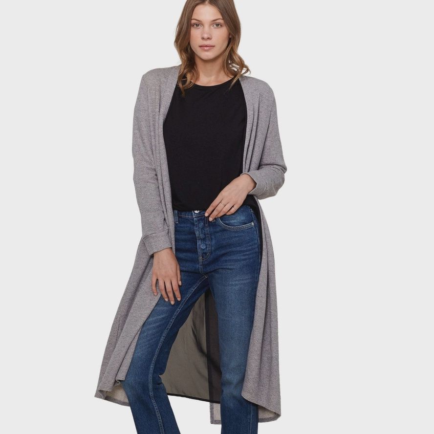 Ro and De Longline Chiffon Contrast Cardigan Grey