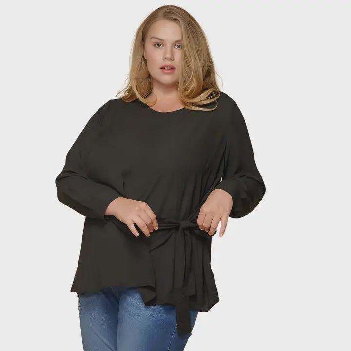 Plus- Size Self-Tie Wrap Front Blouse