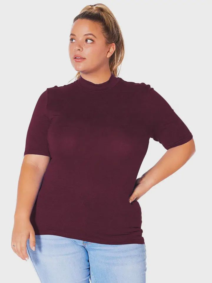 Plus-Size Half Sleeve Turtle Neck Fitted Top