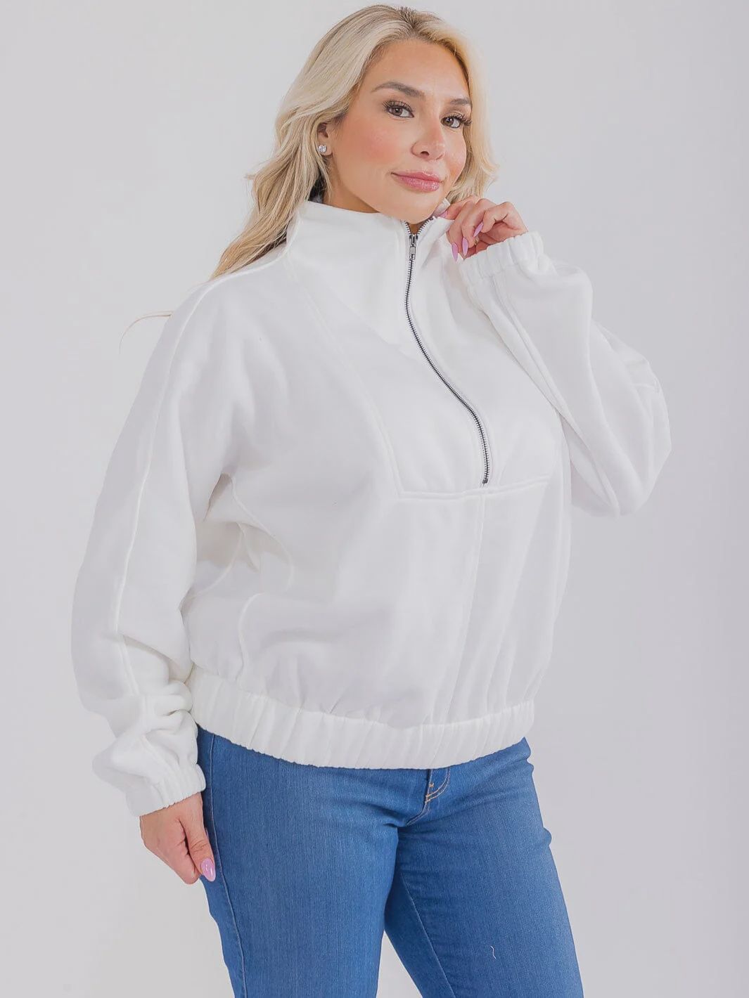 Plus Size Long Sleeve Zip Up Pullover Sweater