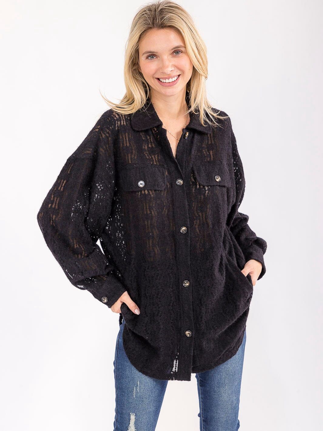 Women's Long Sleeve V-neck Front Pockets Lace Up