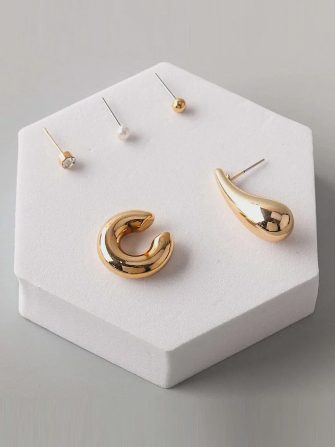 Fashion Gold and Silver Earrings 3 Pair Set