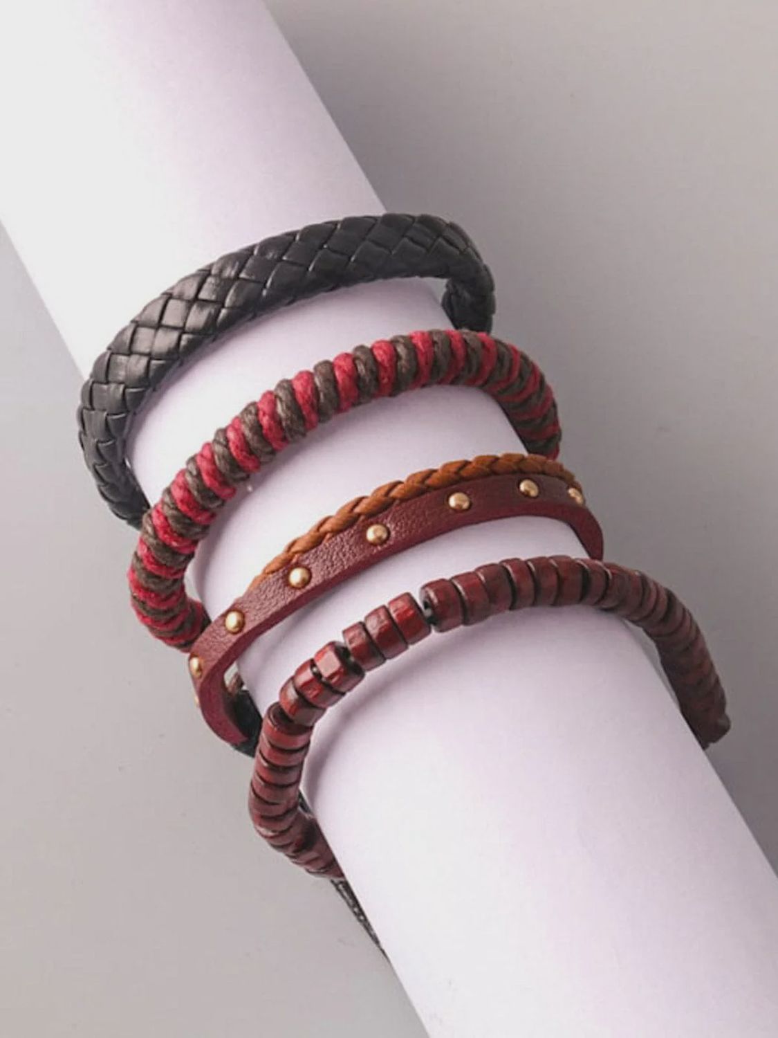 Fashion Leather Black and Red Bracelets