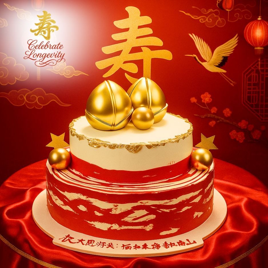 TLC02 Elegant Gold 'Shou' Longevity Cake