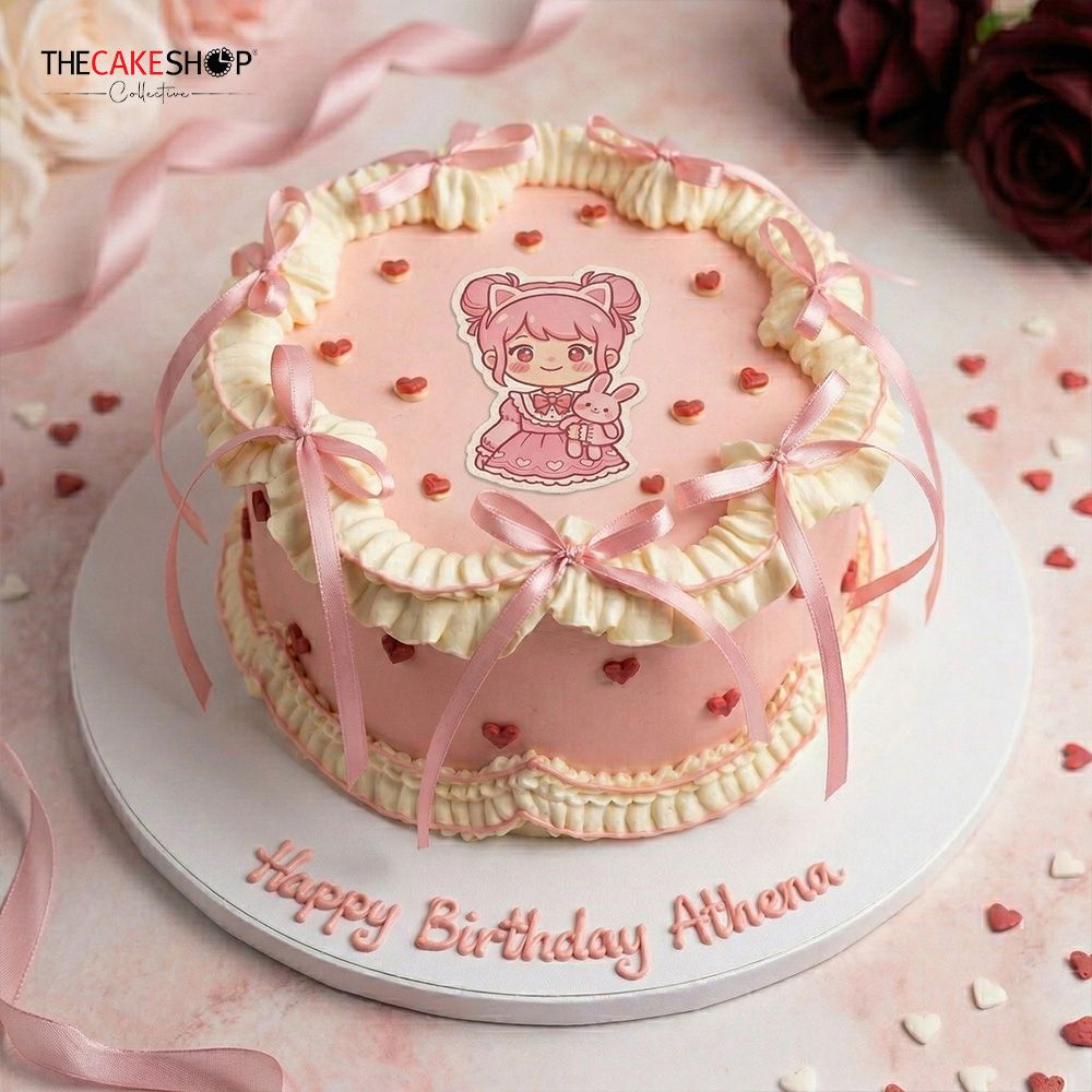 RB07 Ribbon Dream PINK CUTIE Image Cake