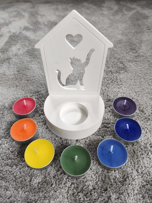 Teelichthalter Katze mit kerze