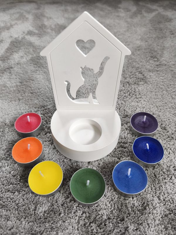 Teelichthalter Katze mit kerze