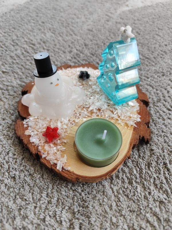 Teelichthalter Kerzenständer geschmolzener Schneemann dekoration mit Baum