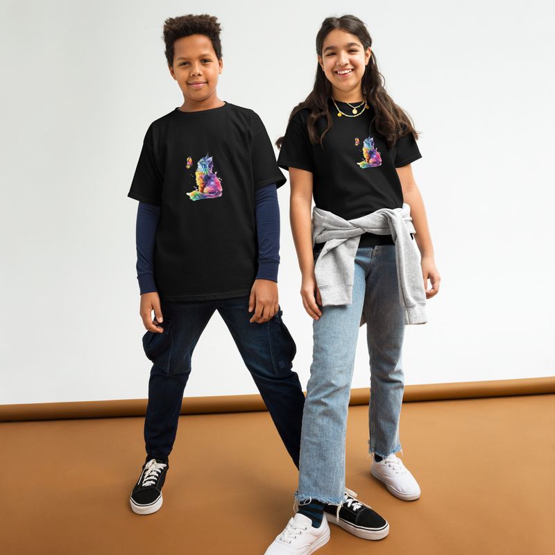 Klassisches T-Shirt für Jugendliche - Mit Motiv "Niedliche Bunte Katze"
