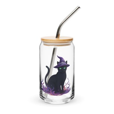 Glas in Dosenform mit Halloweenkatzen Aufdruck