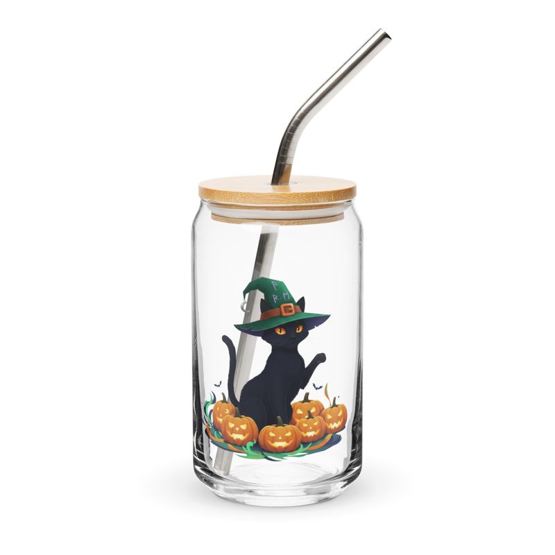 Glas in Dosenform mit Halloween Katzen Aufdruck