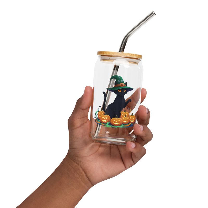 Glas in Dosenform mit Halloween Katzen Aufdruck