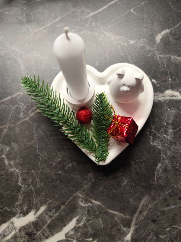 Kerzenhalter Herzschale mit Bär, Deko &amp; Kerze