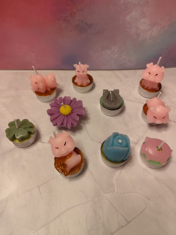 4 Teelichter Deko Tulpe Blume Hufeisen Kleeblatt Schwein/ Glücksschwein