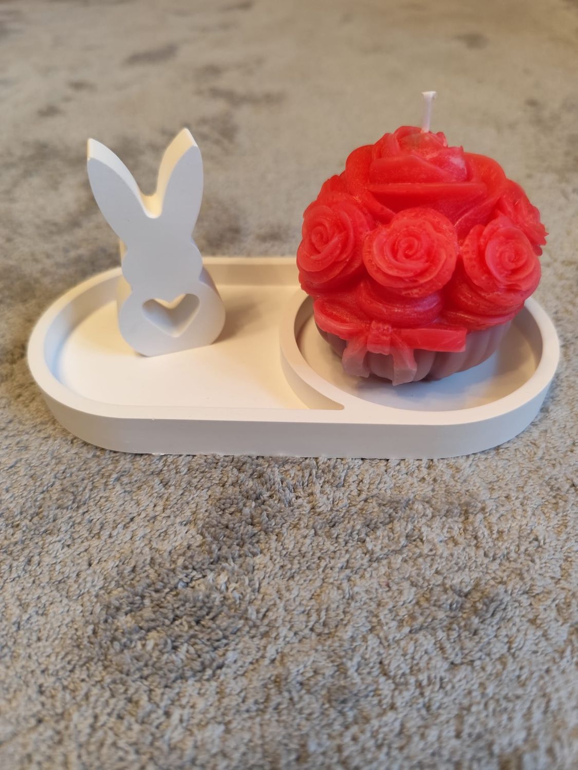 Kleiner Rosenstrauß Kerze + Hasen Dekoration, Variante: Kerze + Hase 1