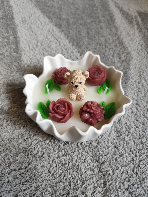 Bären Blumen Kerze mit Vanille Duft