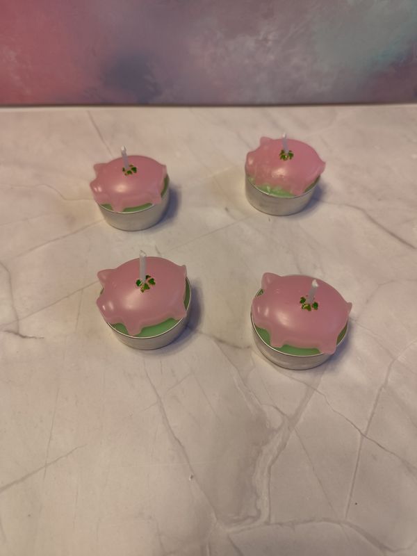 4 Teelichter Deko Tulpe Blume Hufeisen Kleeblatt Schwein/ Glücksschwein