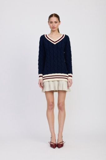 Knox Mini Dress, Colour: Navy Burgundy Ivory, Size: XS