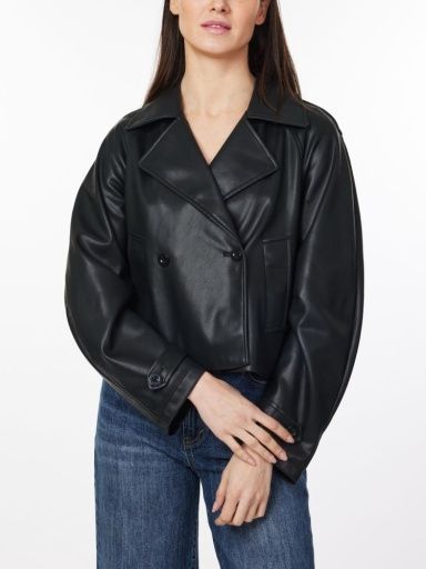 Leather Cropped Trench, Colour: black, Size: XS