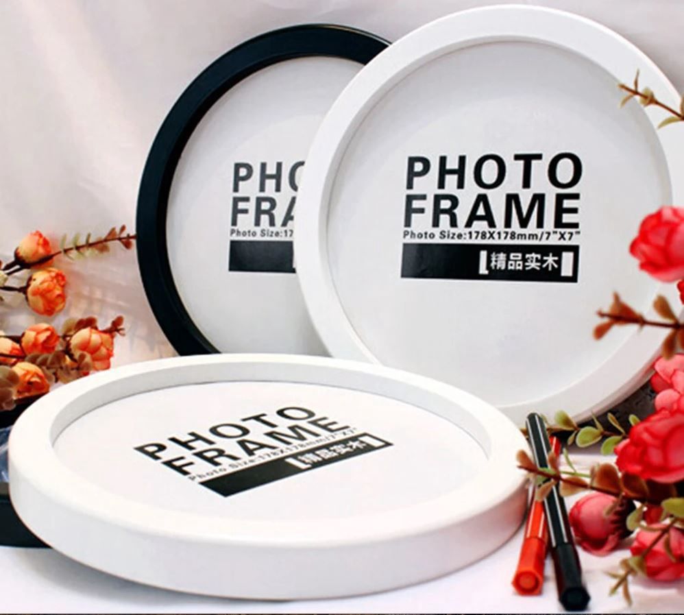 Round Photo Frame DIY Wooden Wall Mounted Hanging Picture Frame 8inch