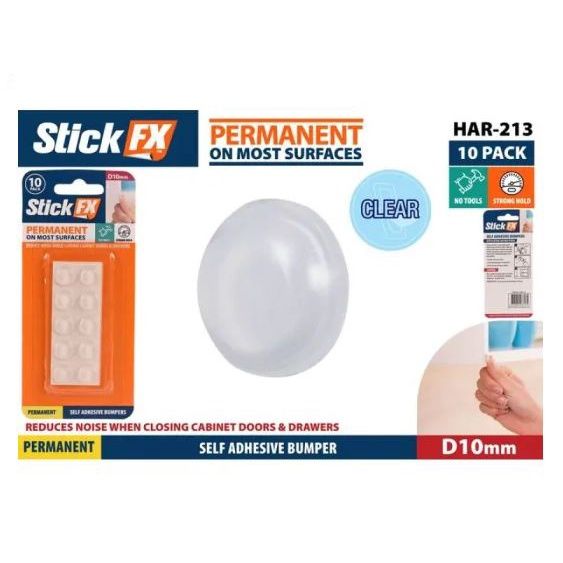 Stick FX 10pce Self-Adhesive Clear Bumpers 10mm