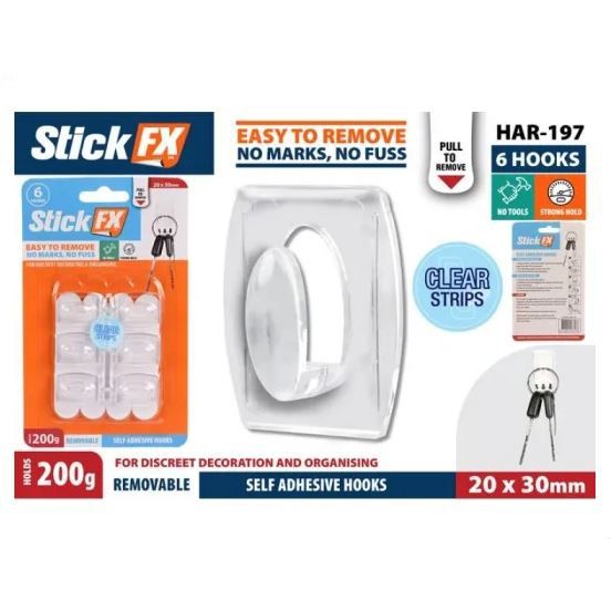 Stick FX 6pce Self-Adhesive Hooks 200G Rem 3cmH