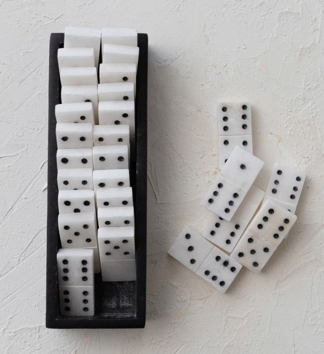 Alabaster Dominos in Tray