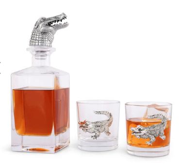 Alligator Decanter Set w/ glasses