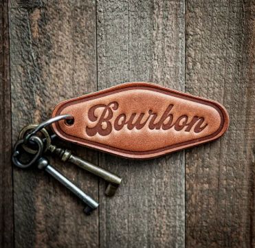 Bourbon Script Leather Keychain
