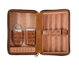 Cain Crocodile Cigar Travel Case, Color: Brown