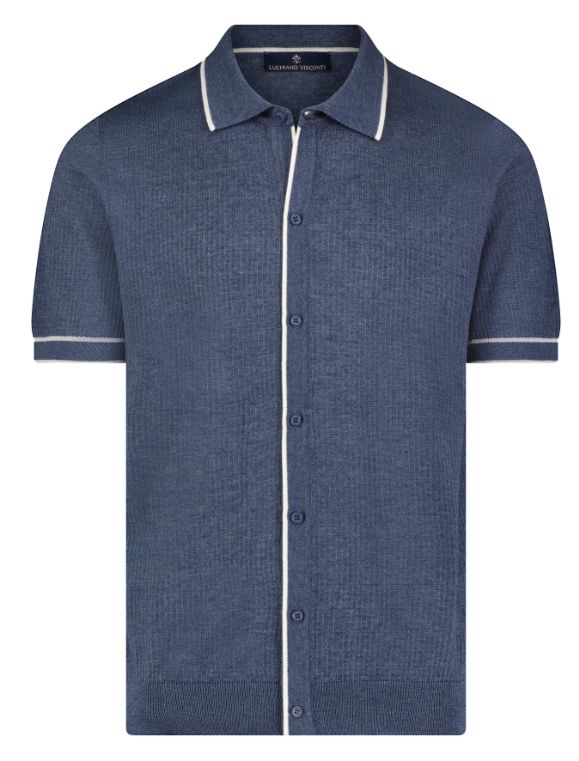 Melange Knit Button Down, Color: Indigo, Size: Small