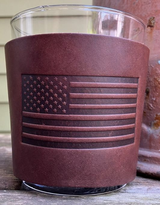 Leather Wrapped Whiskey Glass, Attribute: American Flag