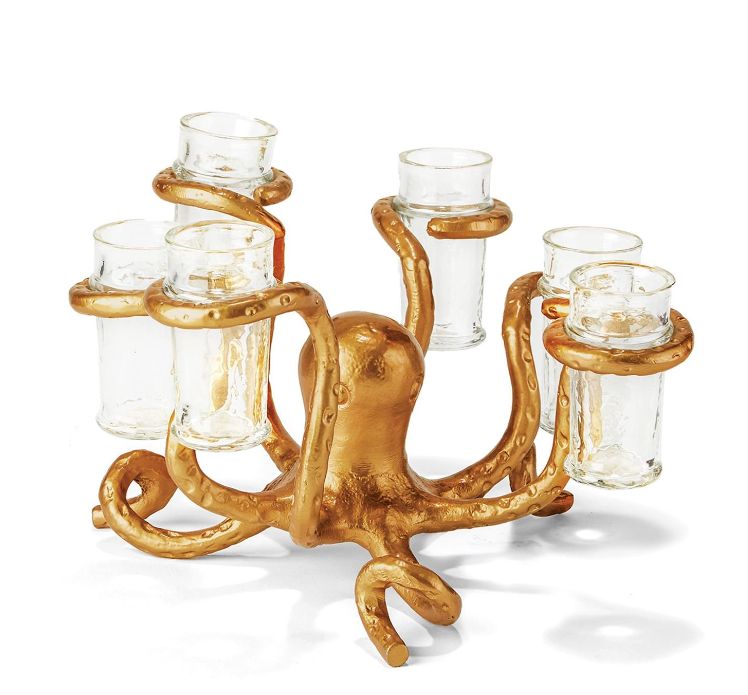 Golden Bronze Octopus Shot Glass Holder