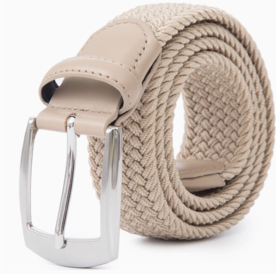 Elastic Braided Stretch Belt, Color: Beige, Size: Small