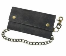 Leather Wallet With Chain, Color: Charcoal