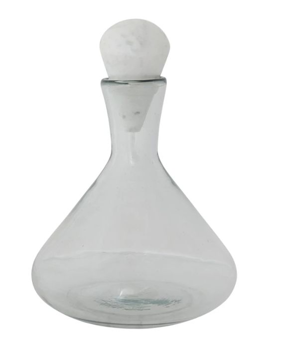 Blown Glass Decanter With Marble Stopper