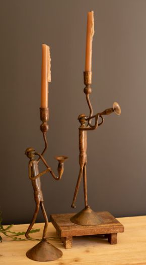 Iron Trumpet &amp; Saxophone Taper Candle Holders