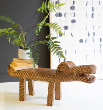 Carved Teak Wood Crocodile Bench