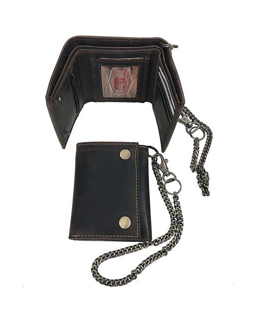 Trifold Wallet w/ Chain, Color: Honey Brown