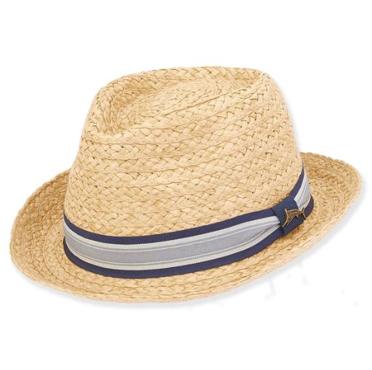 Tidal Tom Straw Fedora Hat, Color: Blue, Size: ML 57/59cm