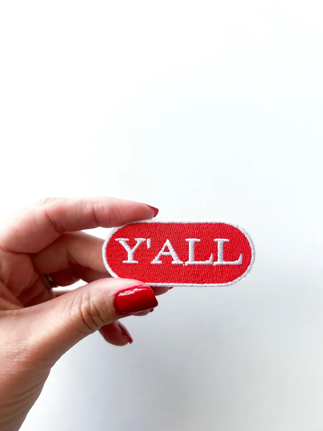 Red Y'all Embroidered Iron on Patch for Hats, Clothing &amp; Bag