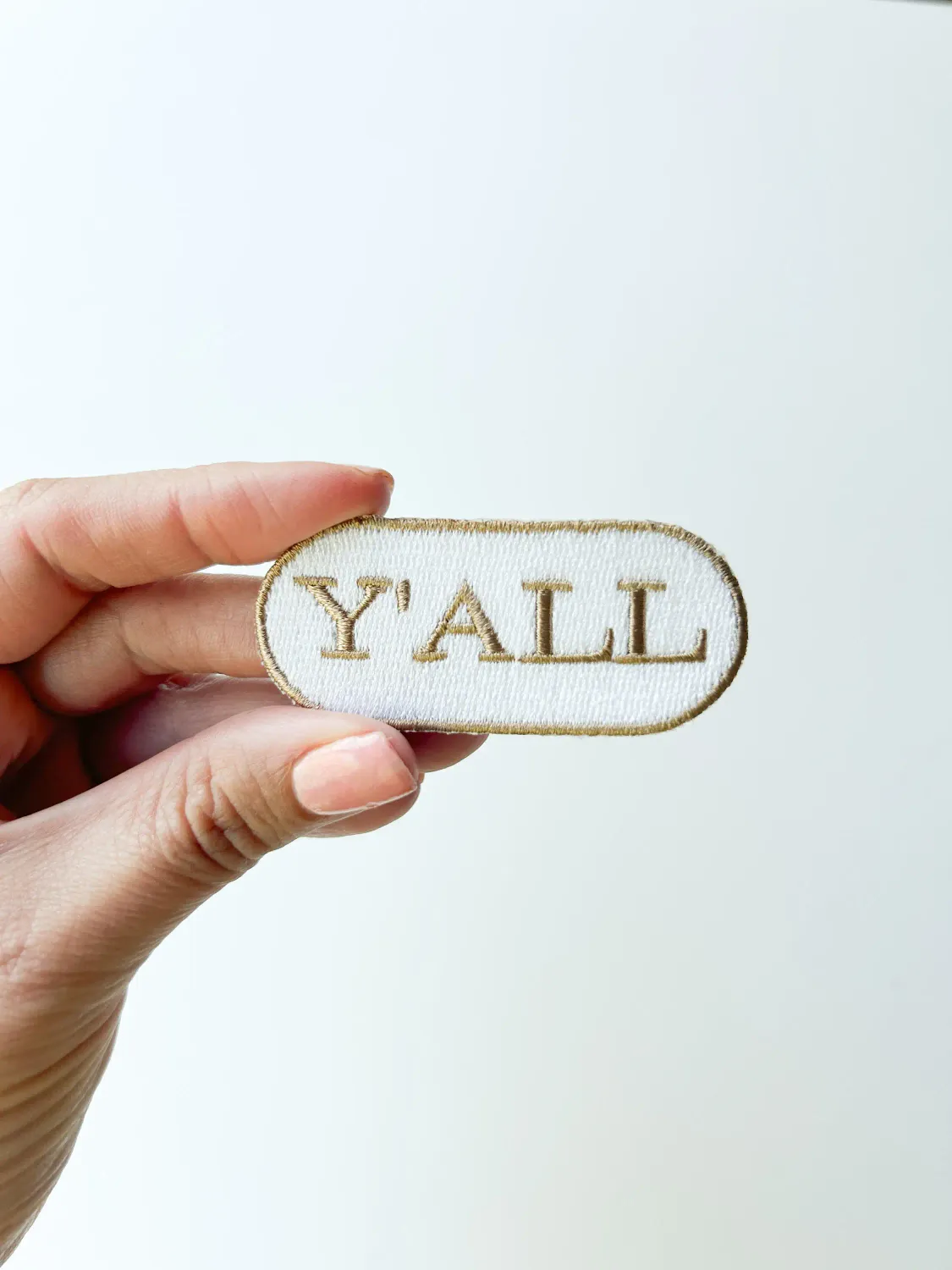Y'all Embroidered Iron-on Patch Tan Brown