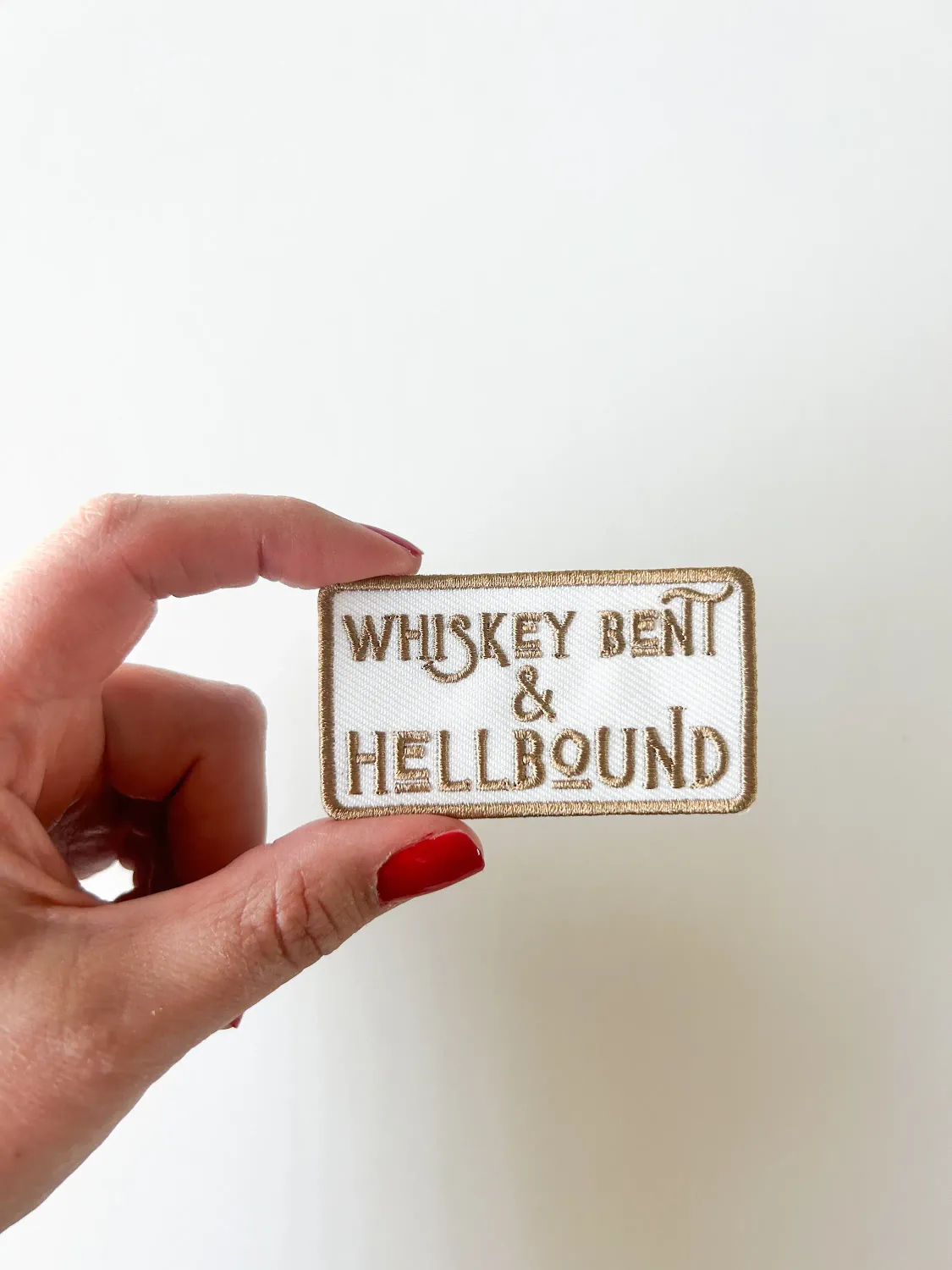 Whiskey Bent &amp; Hell Bound Brown Embroidered Iron-On Patch